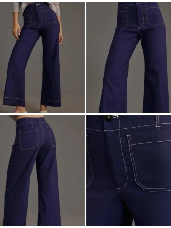 Maeve Pants - The Colette Crop Wide-Leg Pants by Maeve-Contrast-Stitch Edition, Size 31, Blue